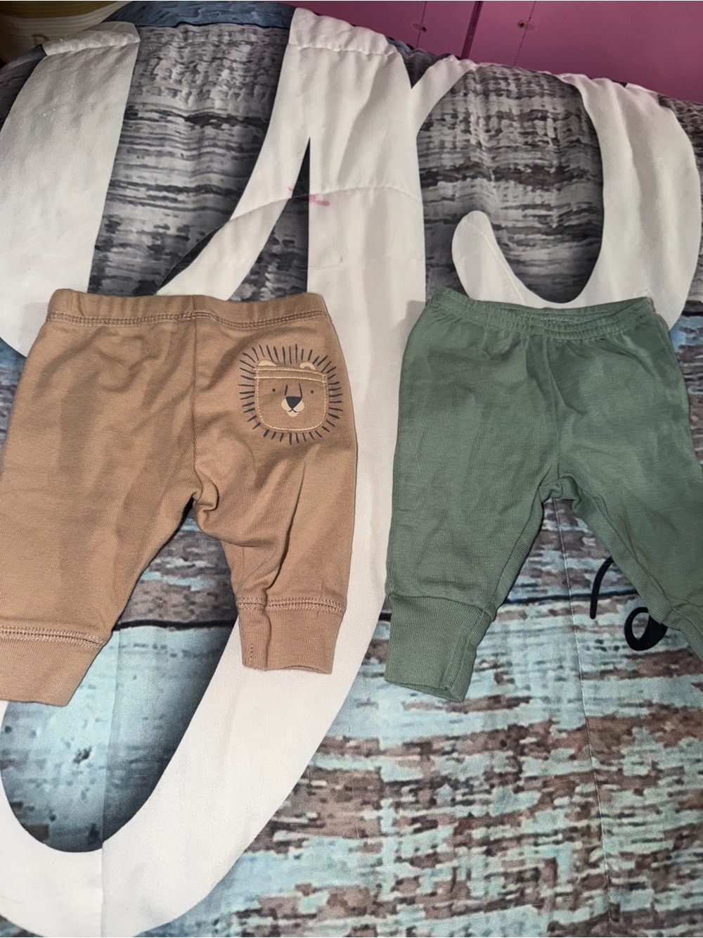 Carter's Two-Pack Cotton Joggers in Tan & Green with Lion Applique